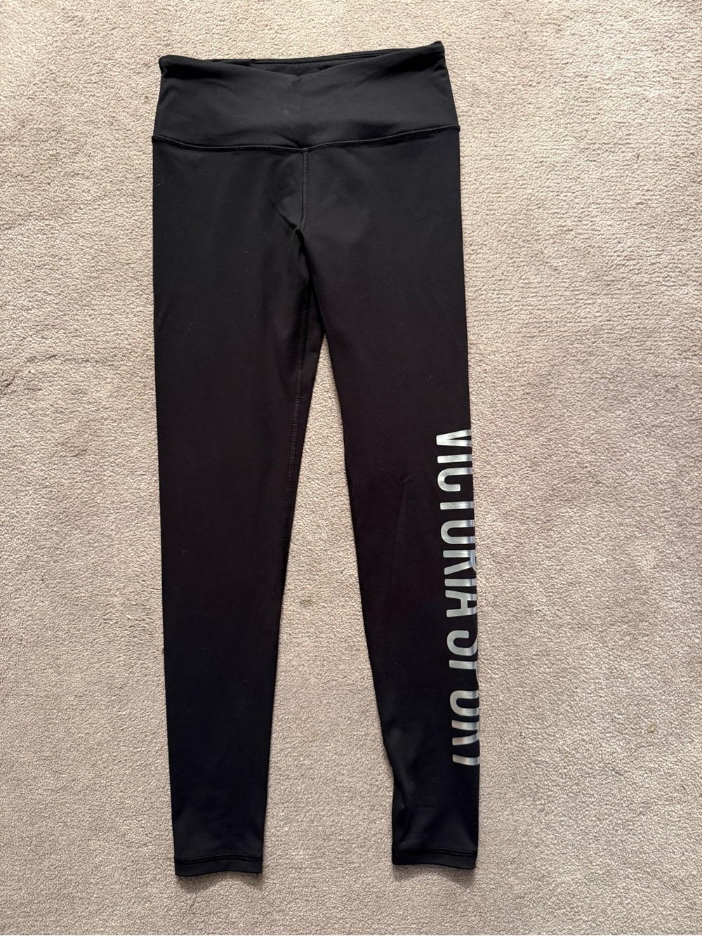 Victoria's Secret Black Leggings with Vertical Silver Logo